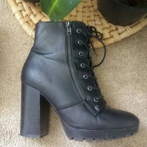 Black faux leather booties
